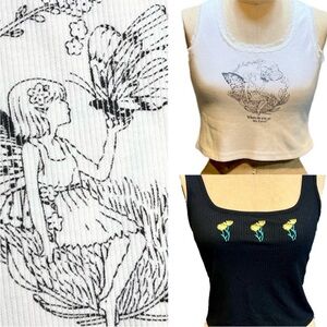 Sweet flirty crop tank‎ top enchanted magical fairy wings butterfly sunflower